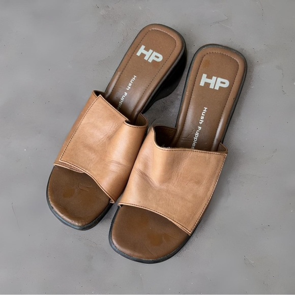 Hush Puppies Shoes - Hush Puppies Tan Leather Slip On Sandals